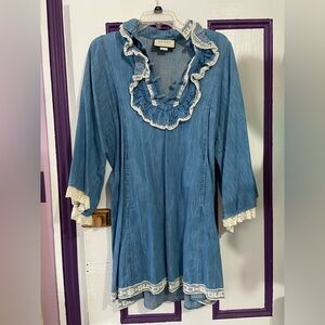 Blue Gucci Denim Dress with Lace - Size IT 42 (US 6)